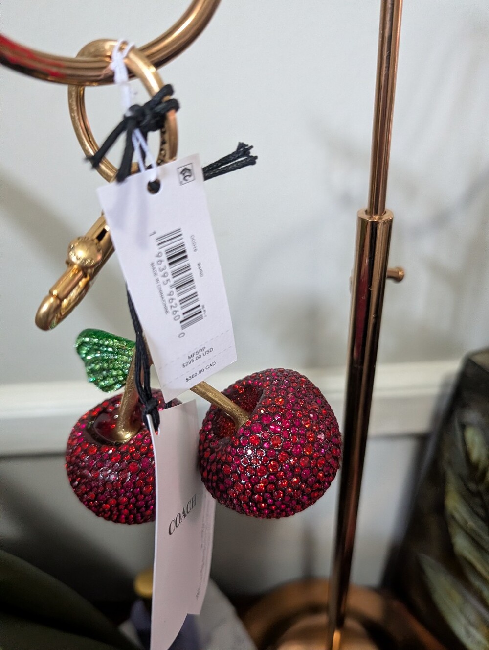 Coach Large Crystal Cherry Bag Charm - Picture 7 of 10